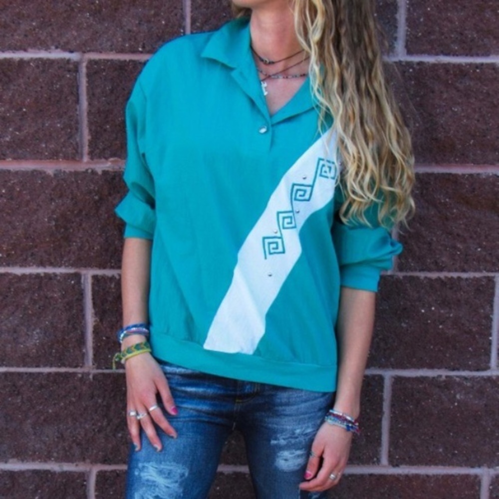 Vintage Brilliant Teal Light Jacket Windbreaker